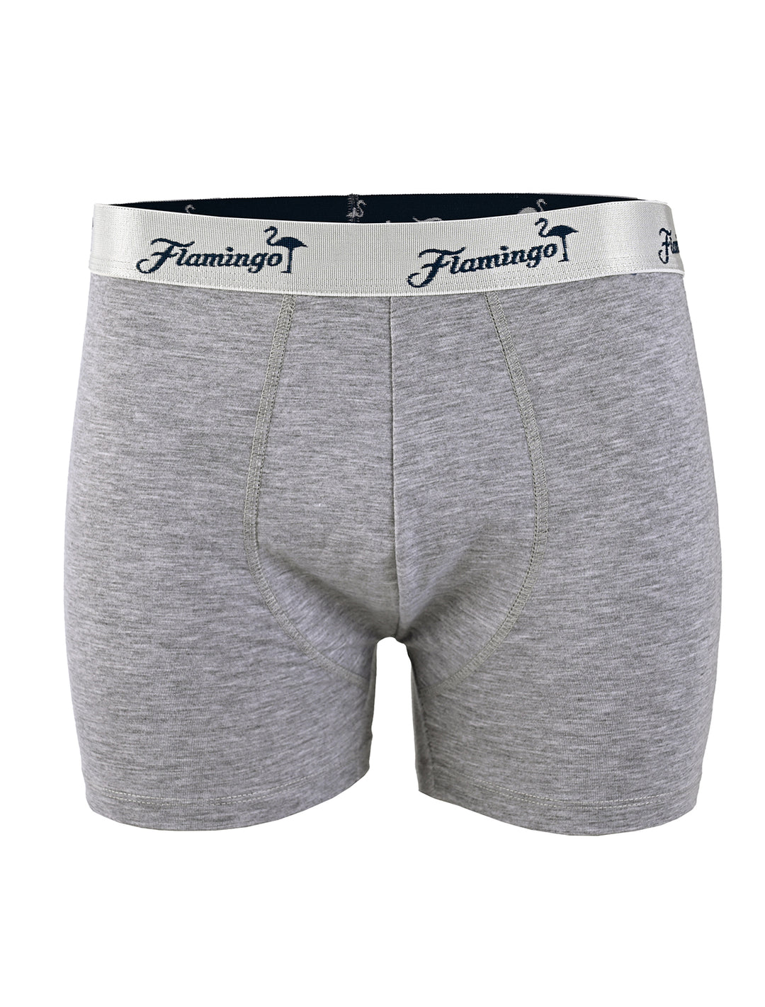 Bóxer Cloud Flamingo gris claro de algodón Pima Peruano, vista frontal - Ropa Flamingo
