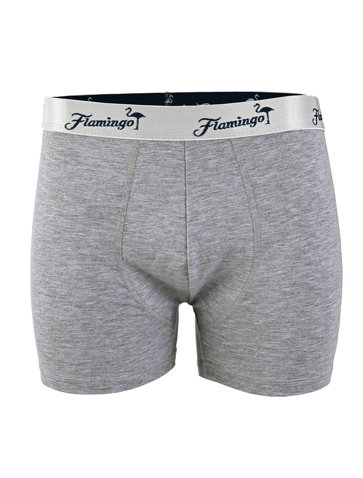 Bóxer Cloud Flamingo gris claro de algodón Pima Peruano, vista frontal - Ropa Flamingo