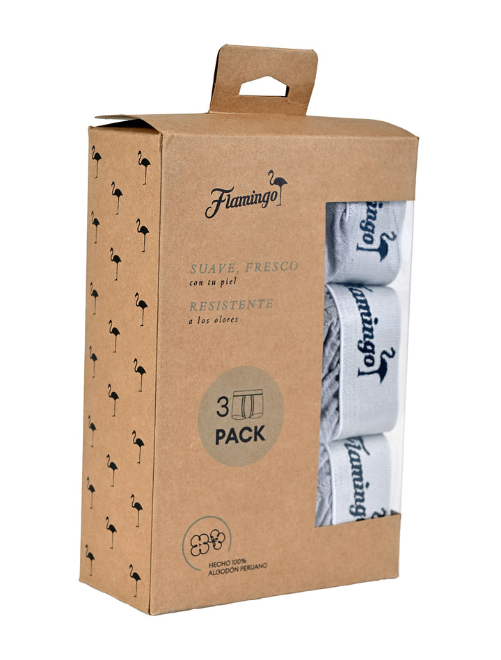 Empaque de 3 pack bóxer Cloud Flamingo de algodón Pima Peruano, caja kraft - Ropa Flamingo