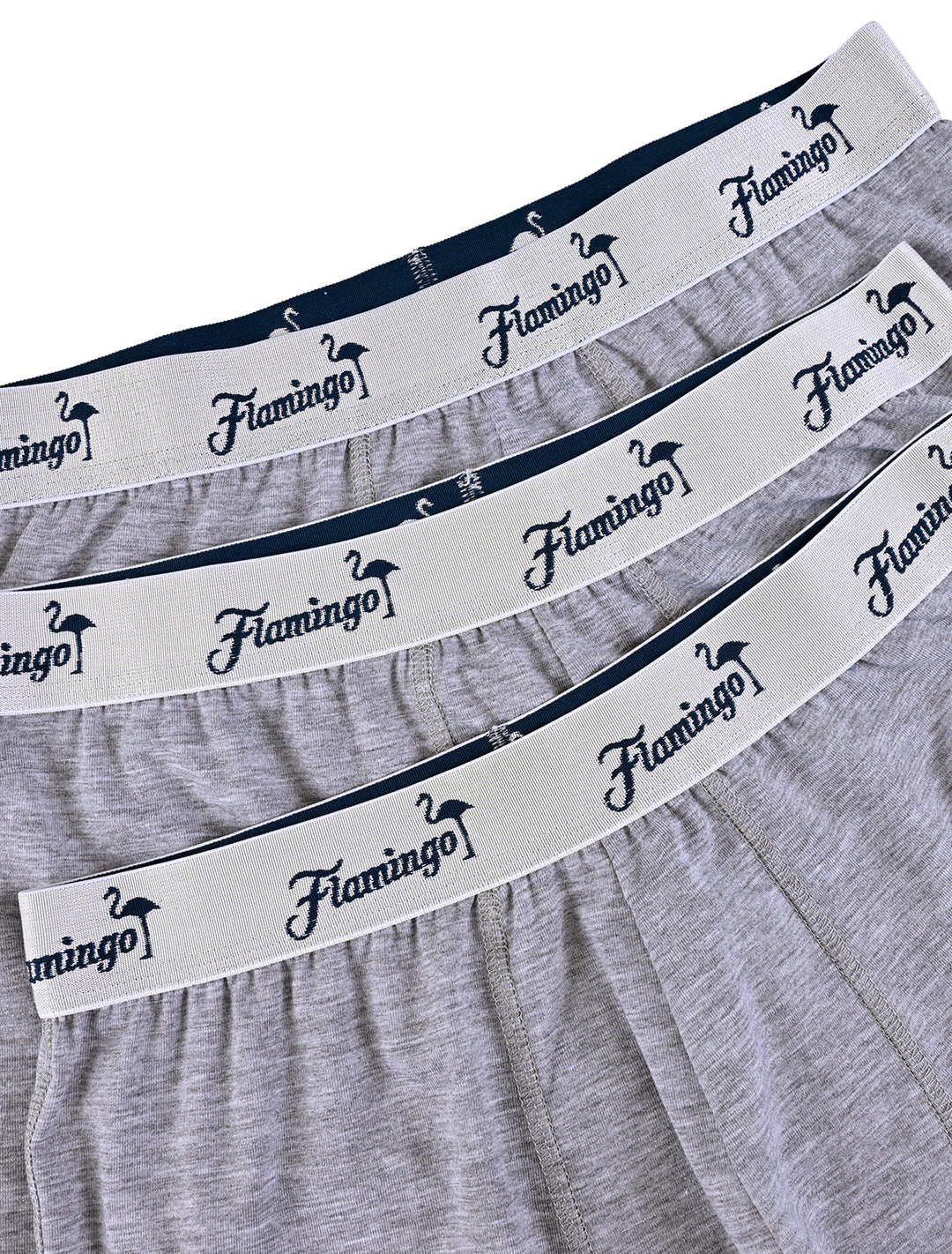 Acercamiento a cintura elástica con logo Flamingo en bóxers grises Cloud de algodón Pima - Ropa Flamingo
