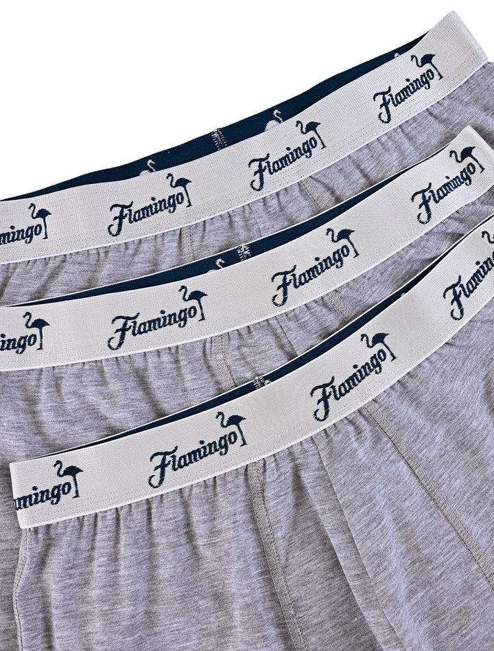 Acercamiento a cintura elástica con logo Flamingo en bóxers grises Cloud de algodón Pima - Ropa Flamingo