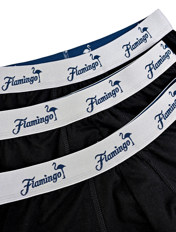 Acercamiento a cintura elástica con logo Flamingo en bóxers negros Cloud de algodón Pima - Ropa Flamingo