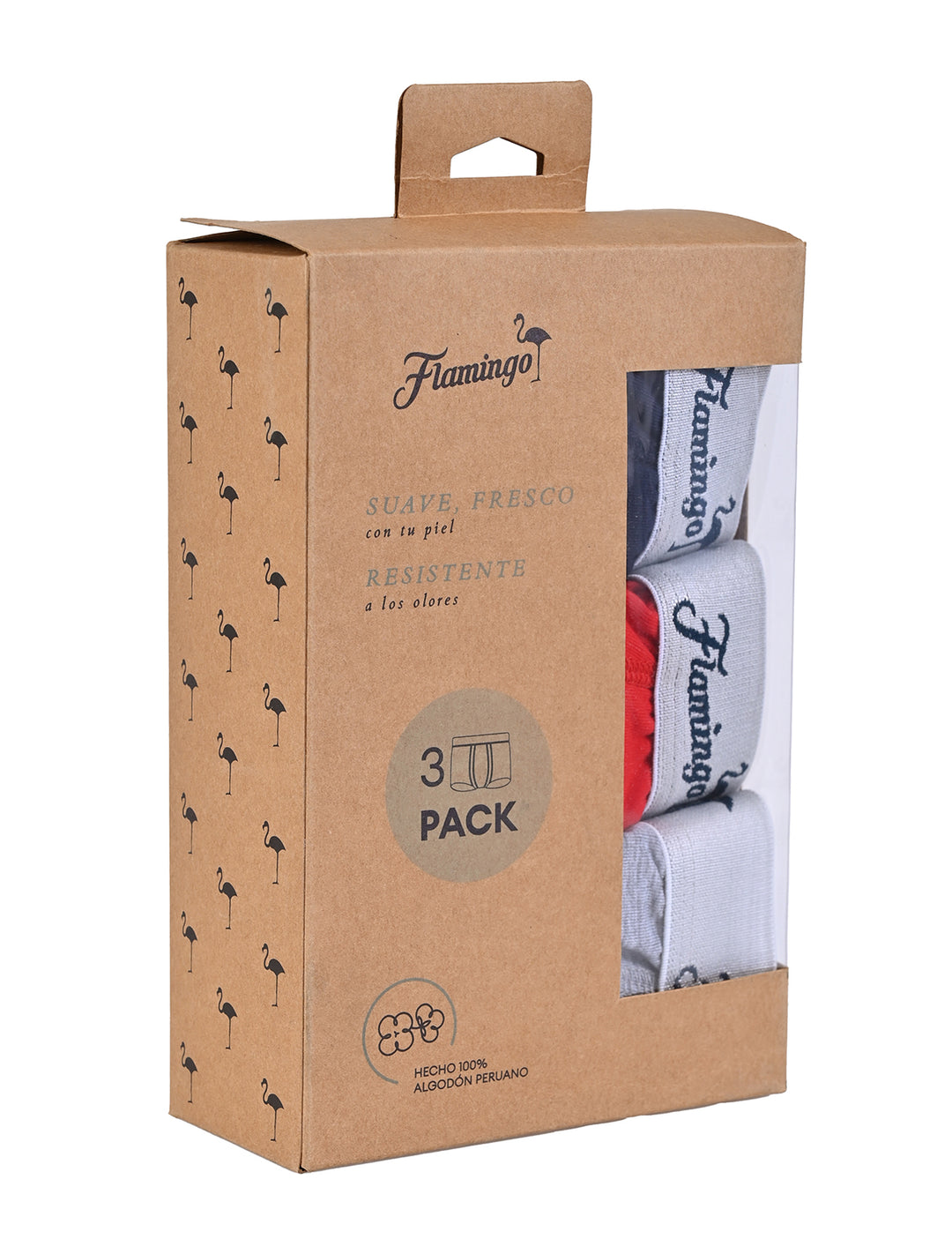 Caja 3 pack bóxer Cloud Flamingo multicolor azul marino, rojo y gris de algodón Pima Peruano - Ropa Flamingo