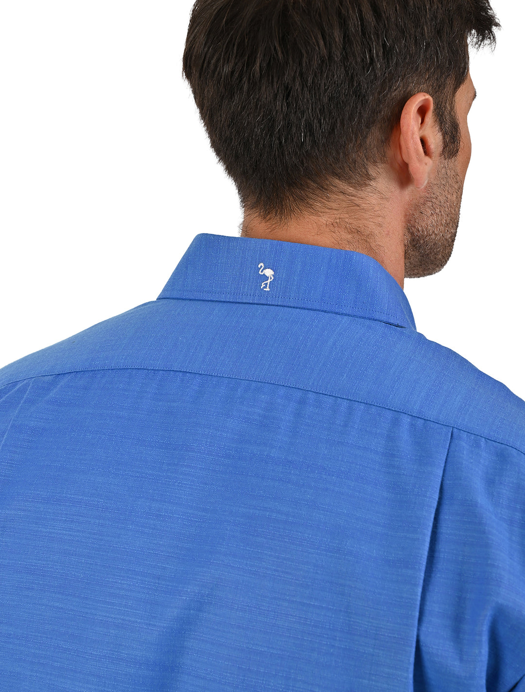 Guayamisa manga corta azul cobalto con bordado, vista de cuerpo entero - Ropa Flamingo