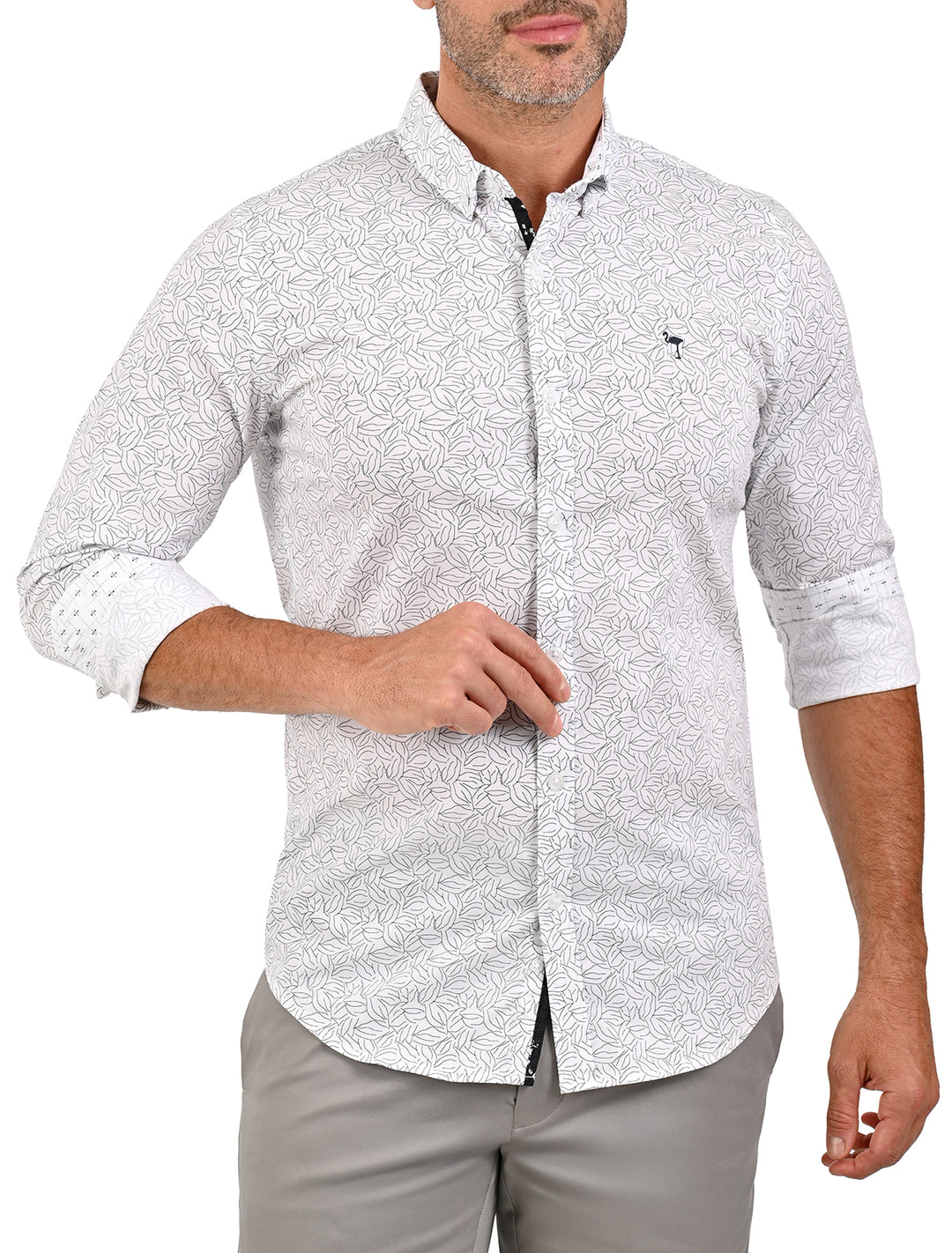 Camisa Flamingo Print blanca con estampado de flamingos para hombre - Ropa Flamingo