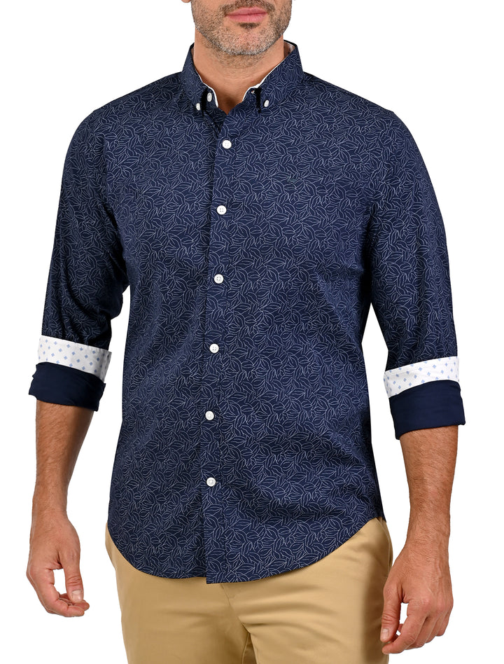 Camisa Flamingo Print azul marino con estampado de flamingos para hombre - Ropa Flamingo