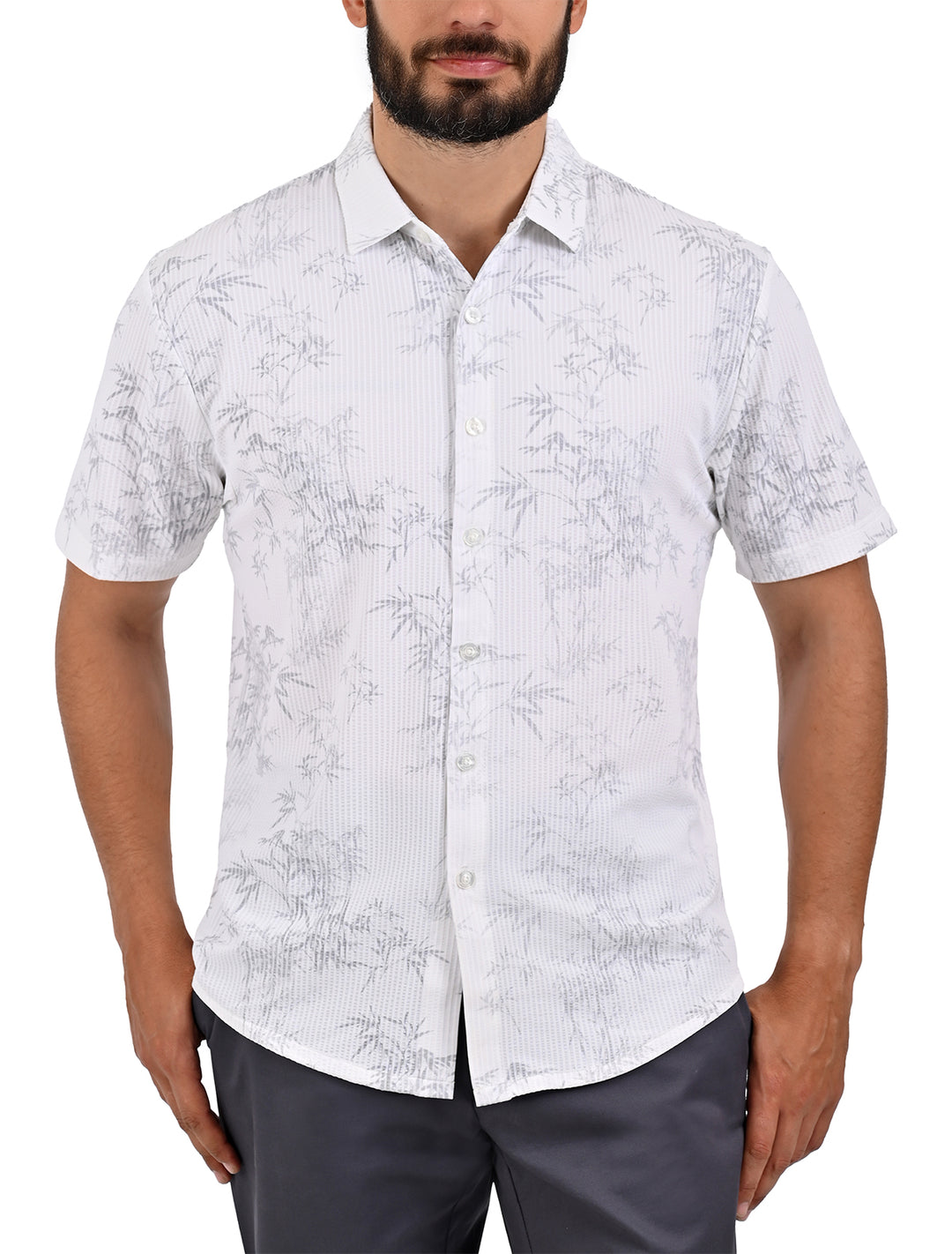 Camisa manga corta ultra suave relax blanca con estampado de bambú para hombre - Ropa Flamingo