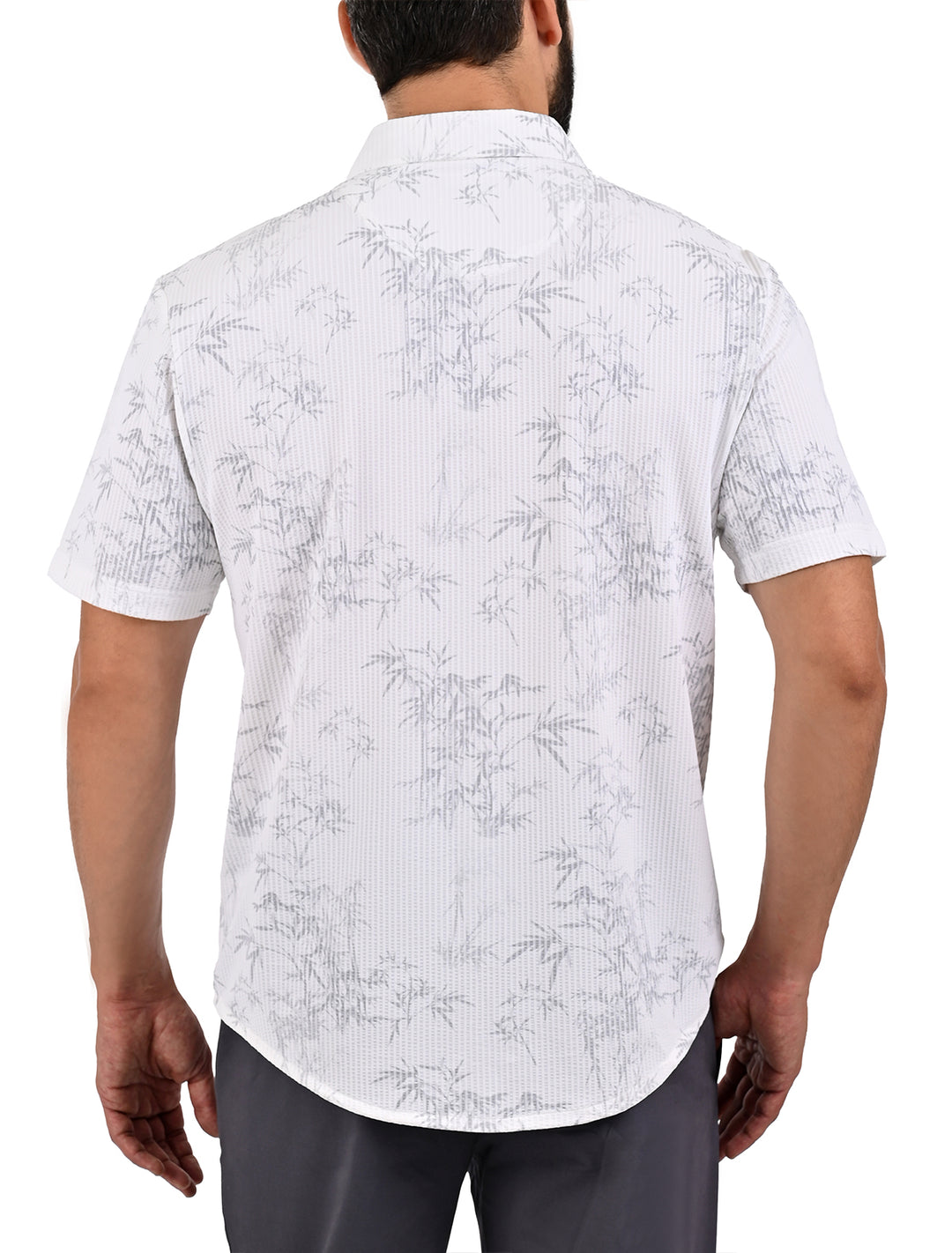 Vista trasera de camisa manga corta ultra suave relax blanca con estampado de bambú - Ropa Flamingo
