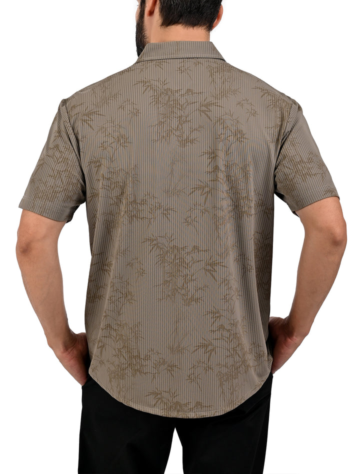 Vista trasera de camisa manga corta ultra suave relax color café con estampado de bambú - Ropa Flamingo