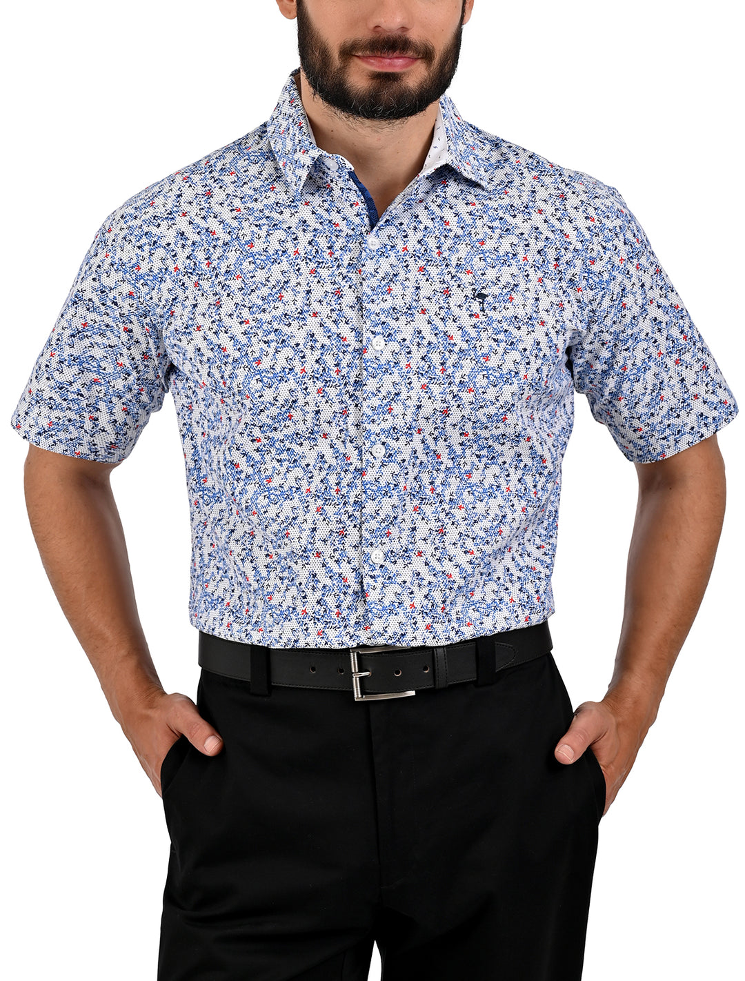 Camisa manga corta slim con micro diseño multicolor para hombre - Ropa Flamingo