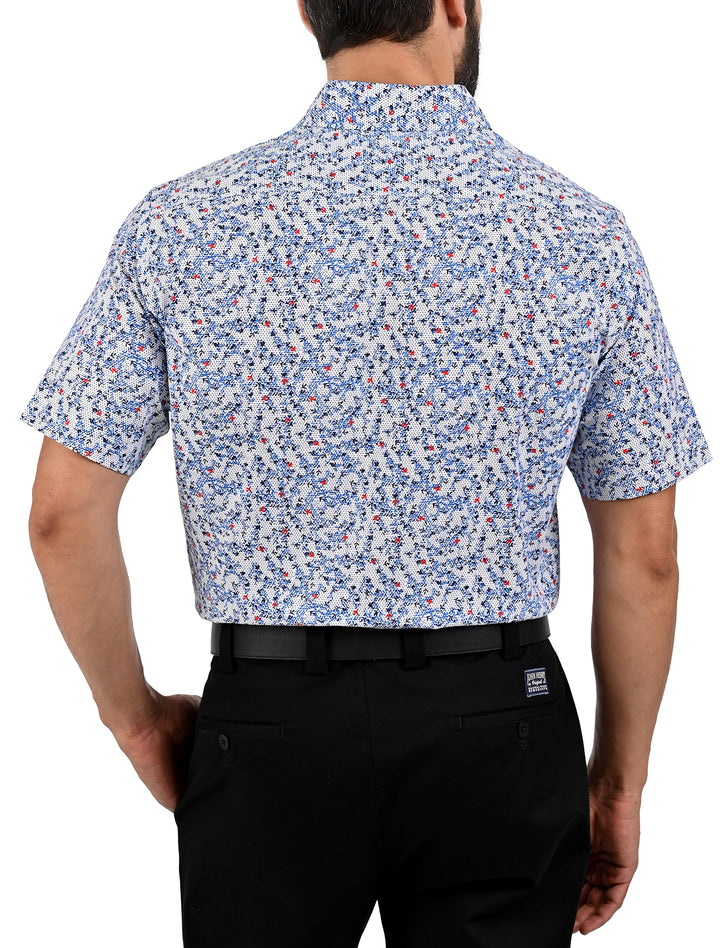 Vista trasera de camisa manga corta slim con micro diseño multicolor para hombre - Ropa Flamingo