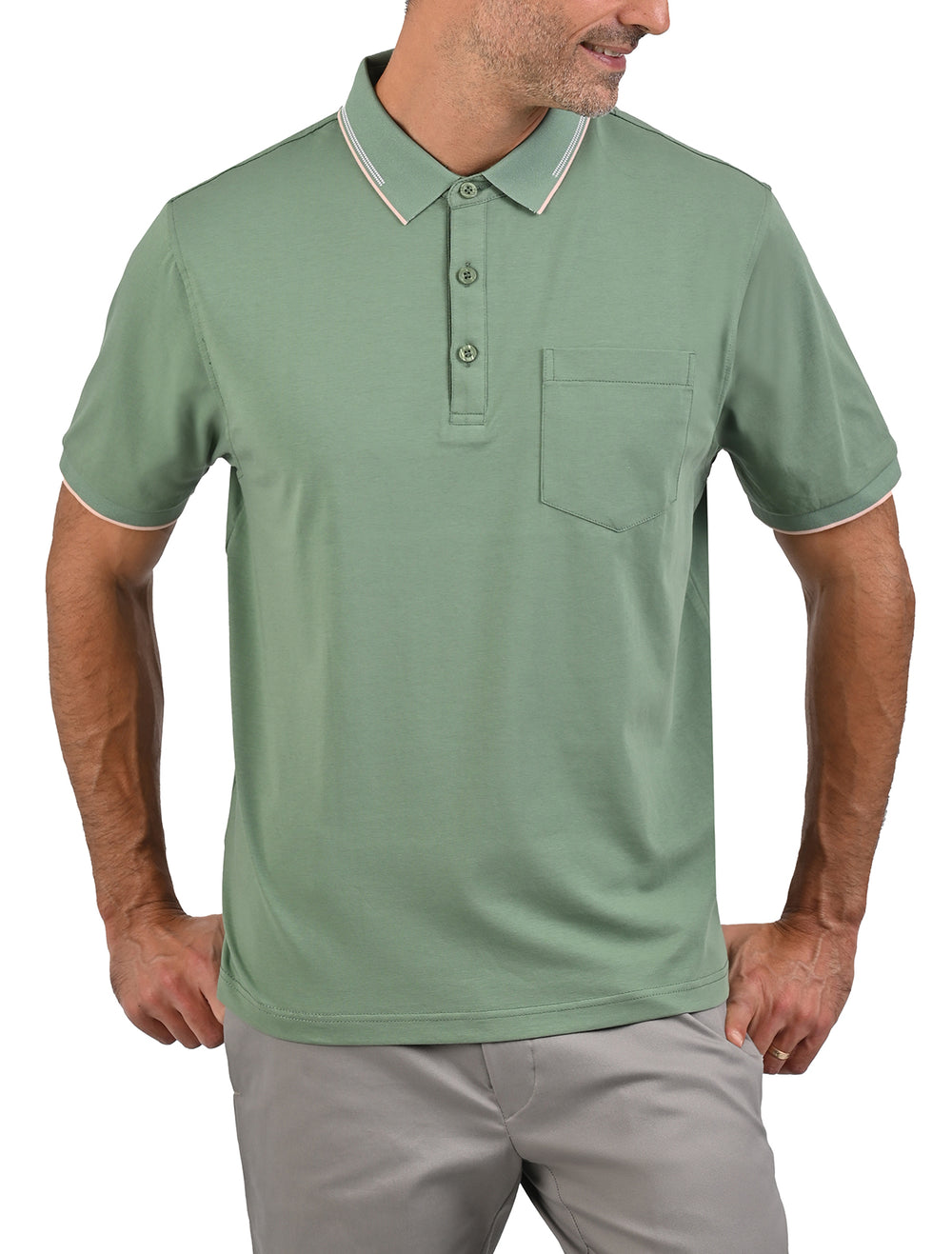 Polo Flamingo Linier Sorona azul marino para hombre, vista frontal detalle - Ropa Flamingo