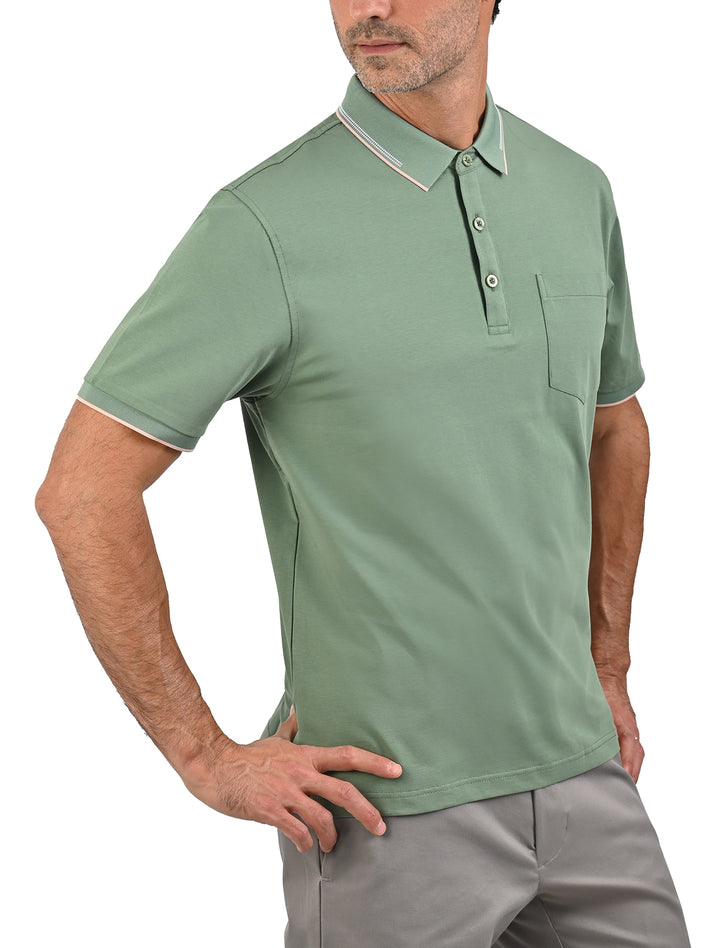 Polo Flamingo Linier Sorona negro para hombre, vista frontal con bolsillo - Ropa Flamingo
