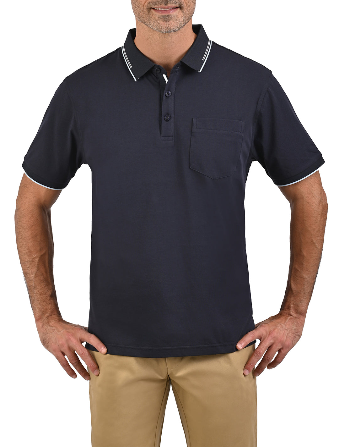 Polo Flamingo Linier Sorona azul marino para hombre, vista frontal - Ropa Flamingo