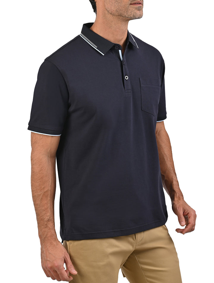 Polo Flamingo Linier Sorona azul marino para hombre, vista de tres cuartos - Ropa Flamingo
