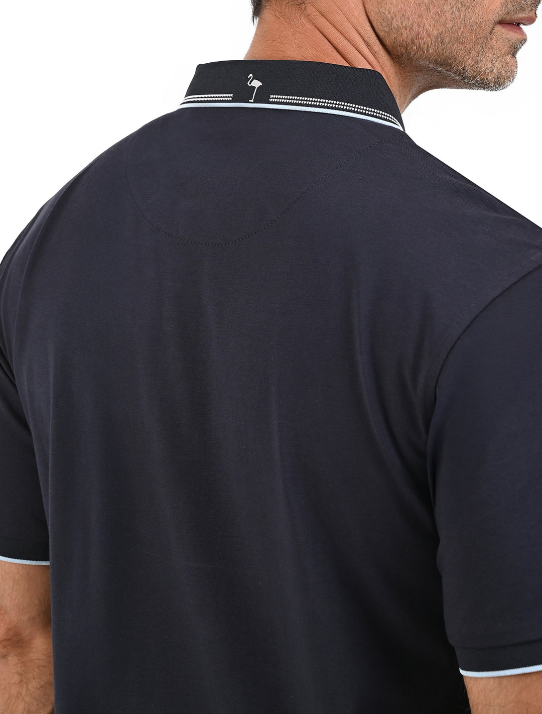 Polo Flamingo Linier Sorona azul marino con detalle de cuello y puños blancos - Ropa Flamingo