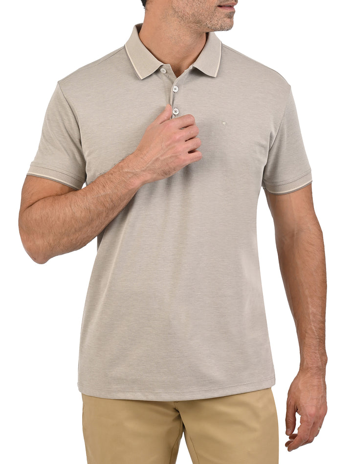 Polo de algodón Pima Peruano beige para hombre, vista frontal - Ropa Flamingo