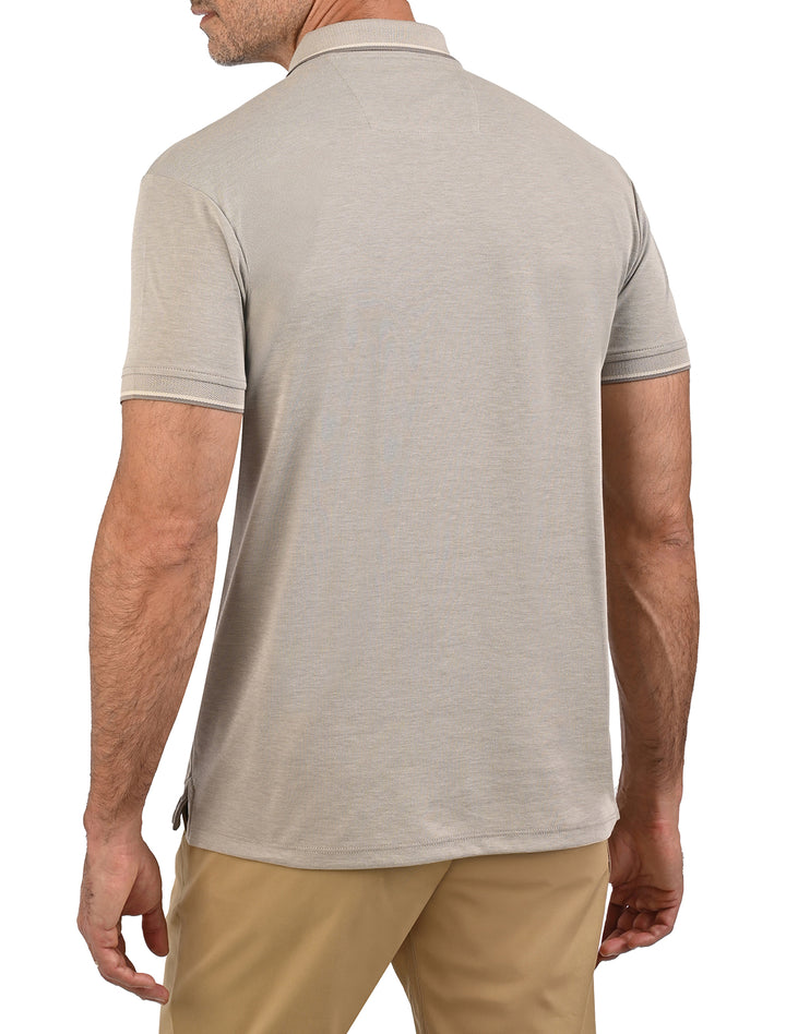 Vista trasera de polo de algodón Pima Peruano beige para hombre - Ropa Flamingo