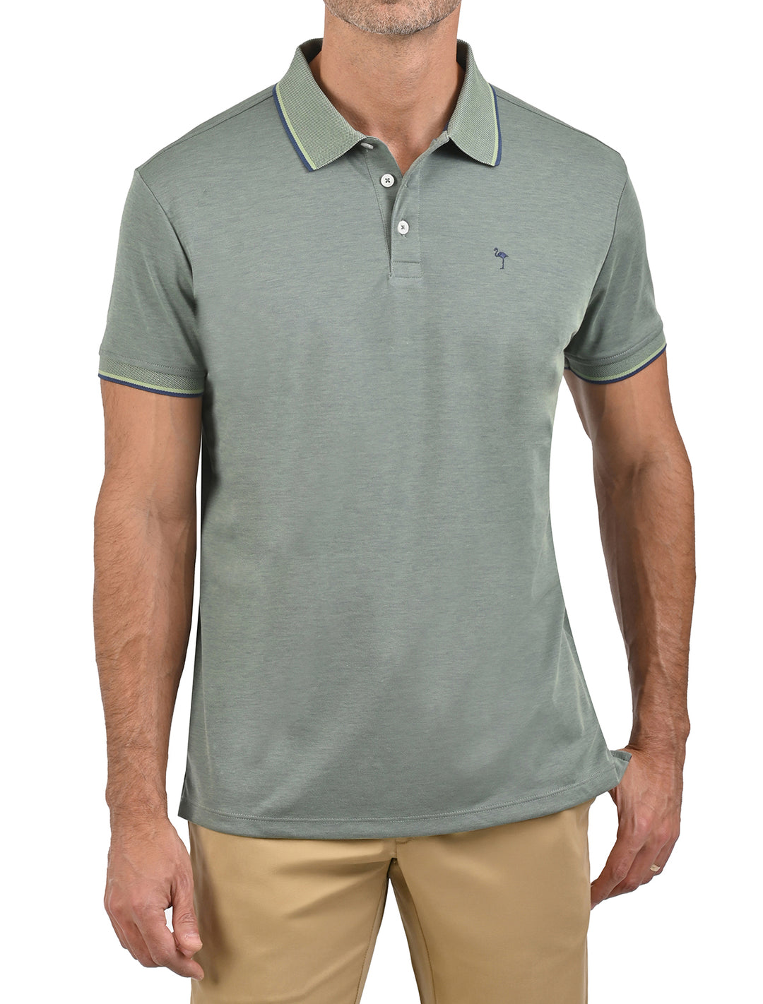 Polo de algodón Pima Peruano verde sage para hombre, vista frontal - Ropa Flamingo