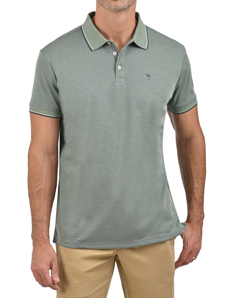Polo de algodón Pima Peruano verde sage para hombre, vista frontal - Ropa Flamingo