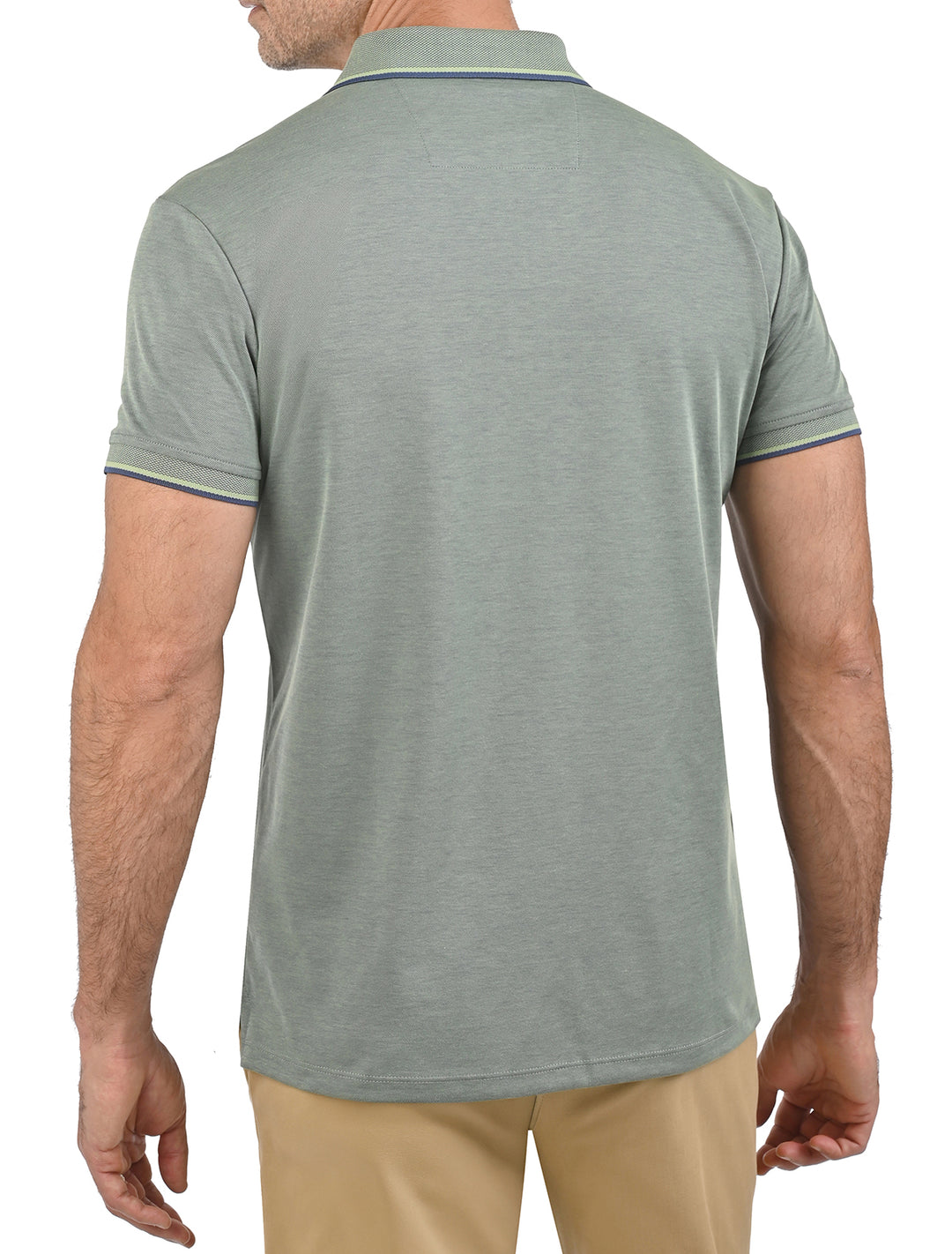 Vista trasera de polo de algodón Pima Peruano verde sage para hombre - Ropa Flamingo