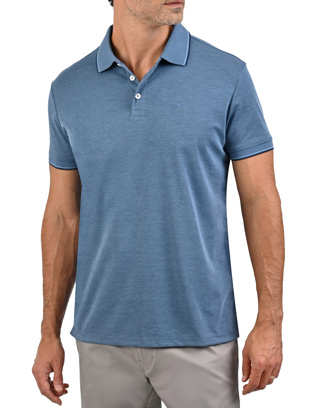 Vista trasera de polo de algodón Pima Peruano gris azulado para hombre - Ropa Flamingo