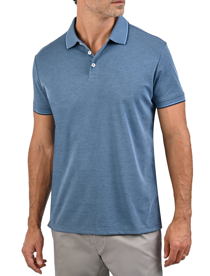 Vista trasera de polo de algodón Pima Peruano gris azulado para hombre - Ropa Flamingo