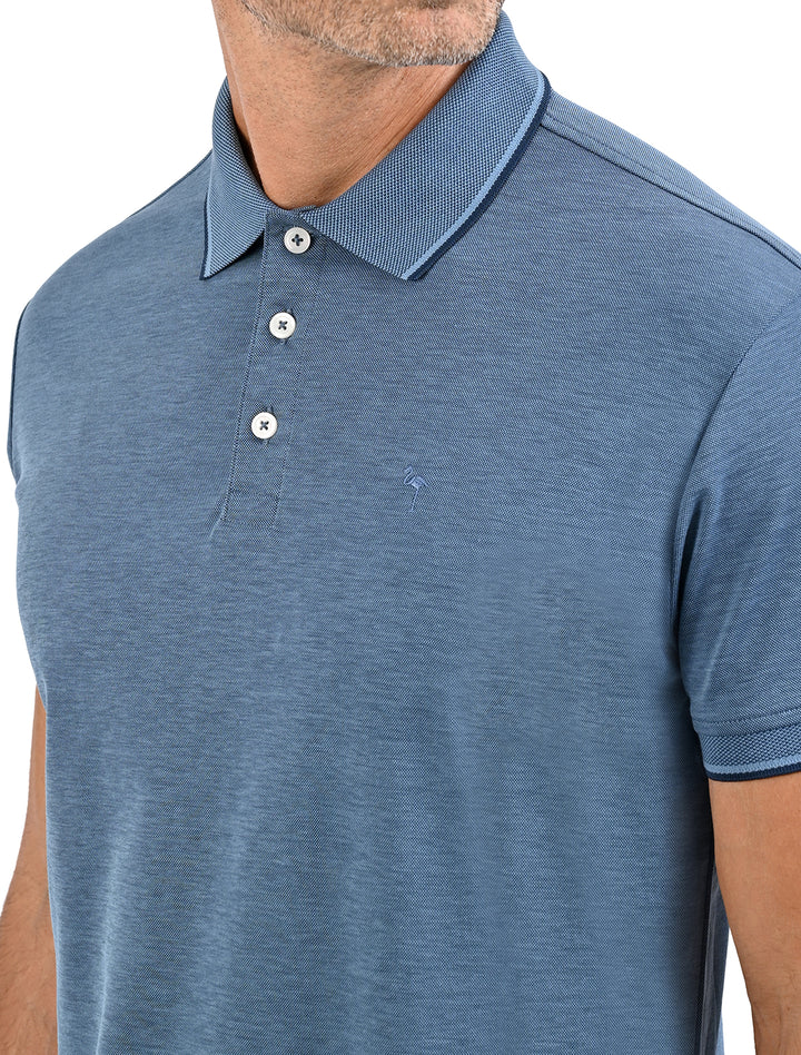 Vista trasera de polo de algodón Pima Peruano gris azulado para hombre - Ropa Flamingo