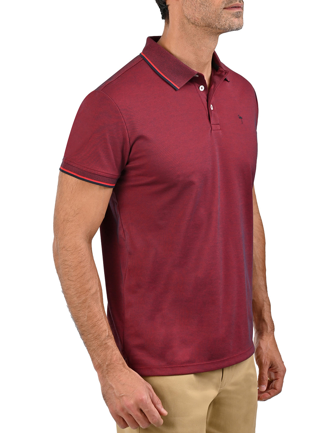 Vista lateral de polo de algodón Pima Peruano azul teal para hombre - Ropa Flamingo