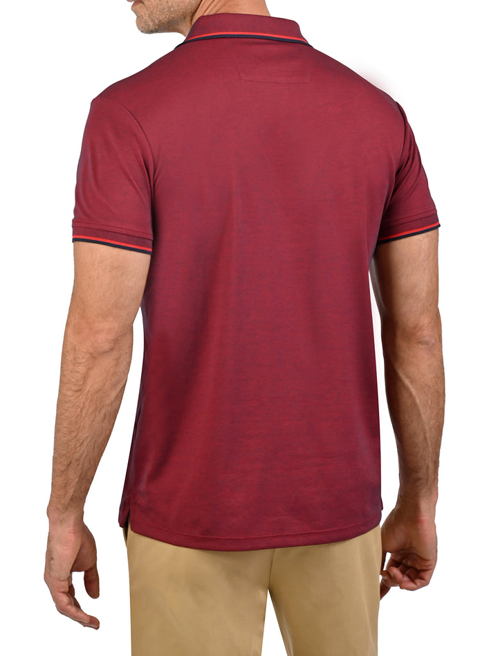 Vista trasera de polo de algodón Pima Peruano burdeos para hombre - Ropa Flamingo