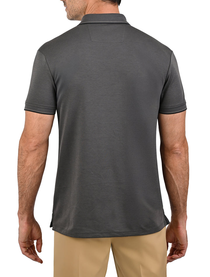 Vista trasera de polo de algodón Pima Peruano gris oscuro para hombre - Ropa Flamingo