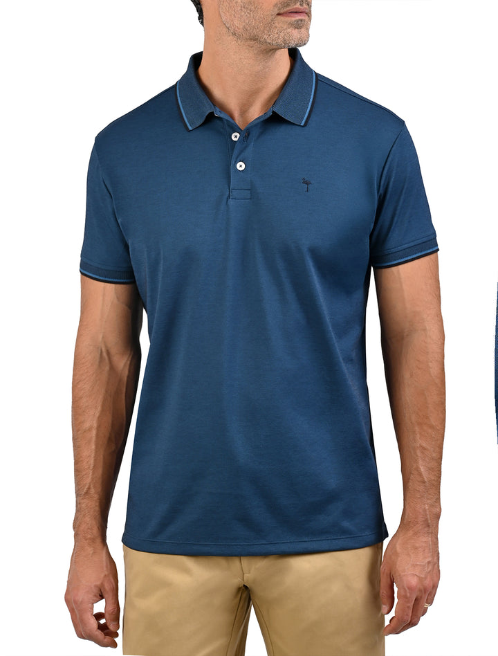 Polo de algodón Pima Peruano azul marino para hombre, vista frontal - Ropa Flamingo