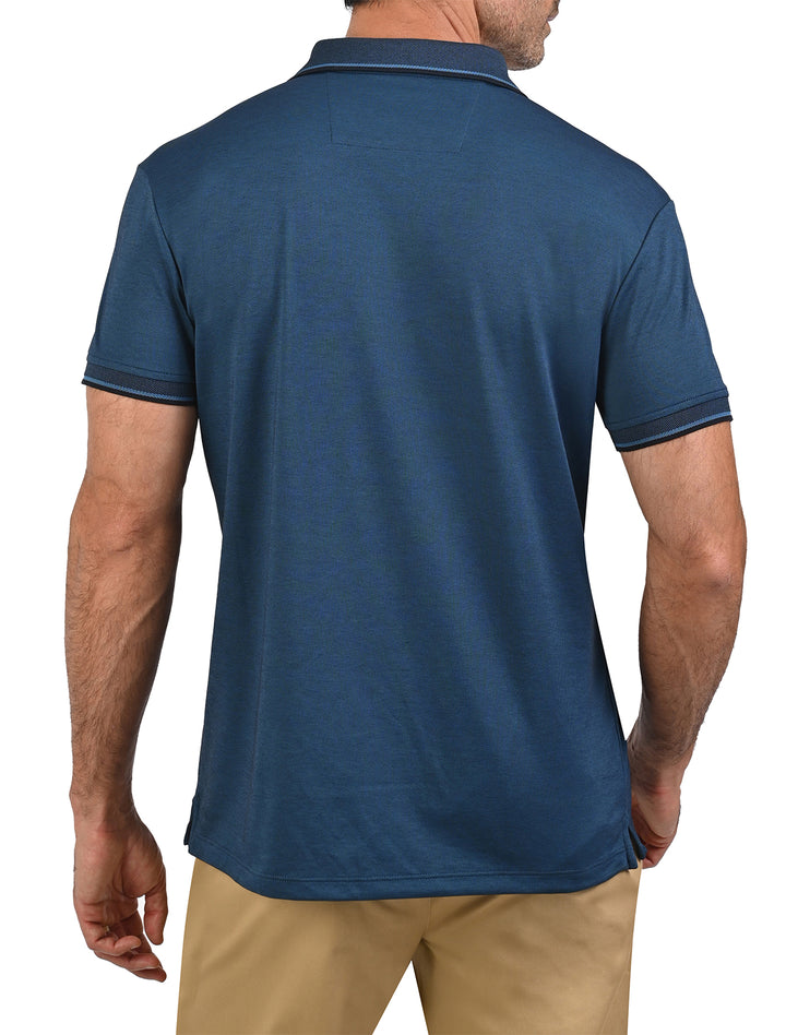 Vista trasera de polo de algodón Pima Peruano azul marino para hombre - Ropa Flamingo